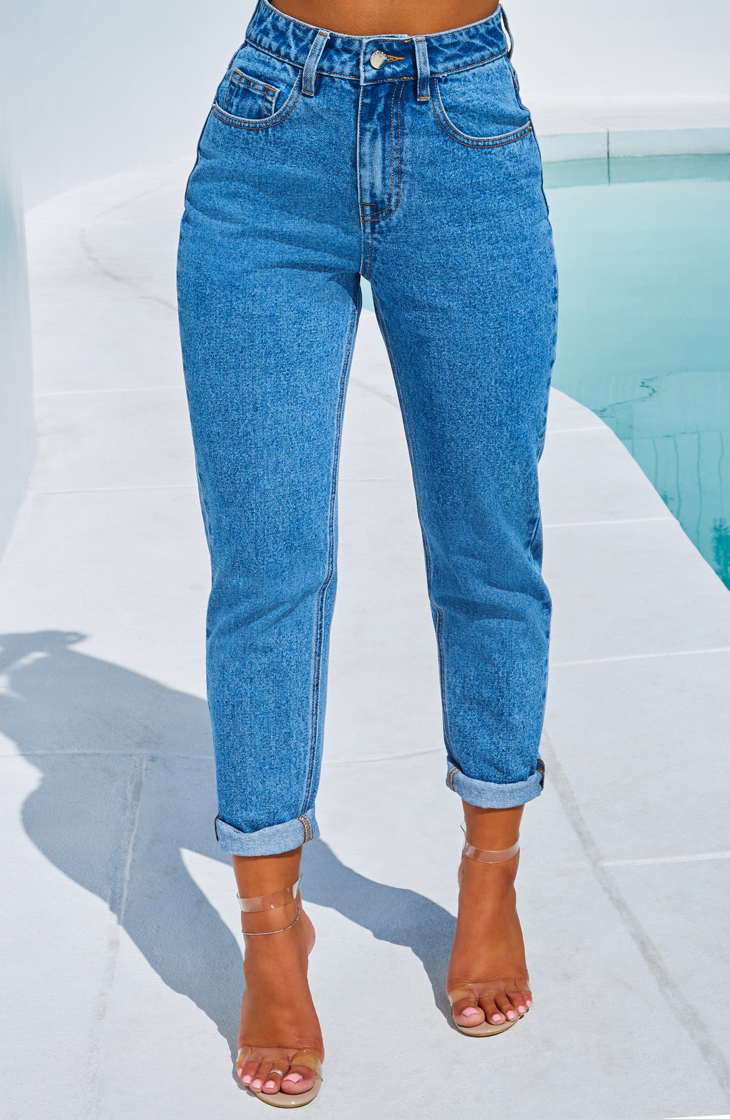 Babyhug Denim Full Length Washed Jeans With Bow Applique - Blue
