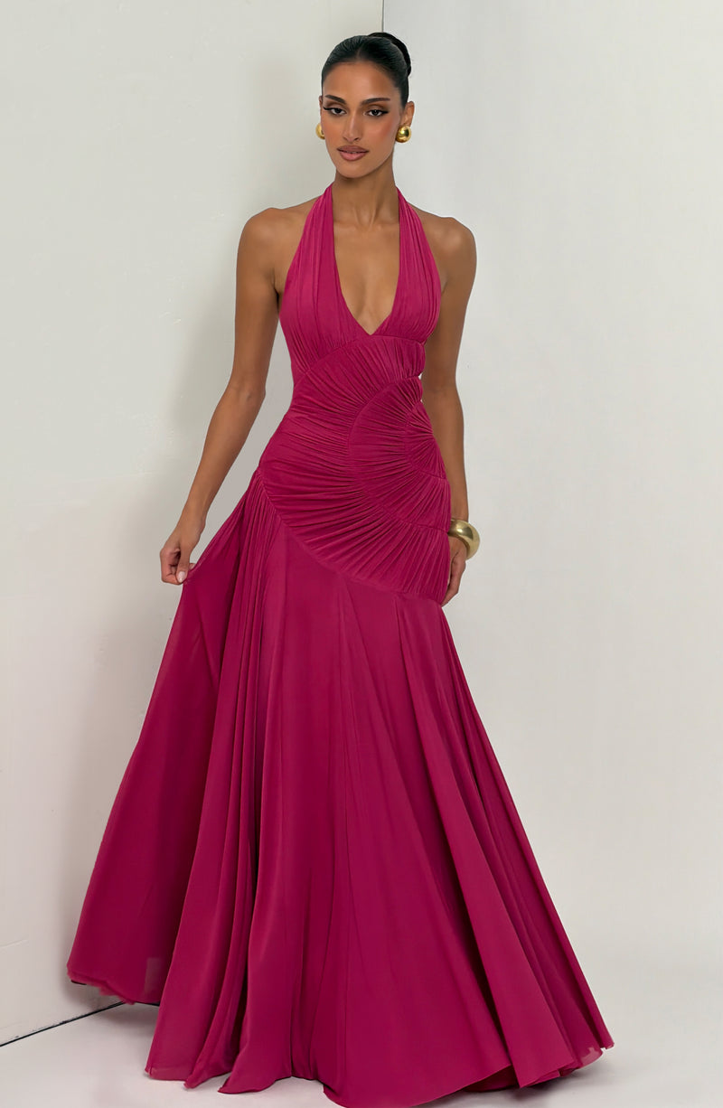 raspberry formal dress Babyboo Cova Maxi in Size S shoulder design adds a Women's Flowy Dress | Size-38 SIZE:32/30