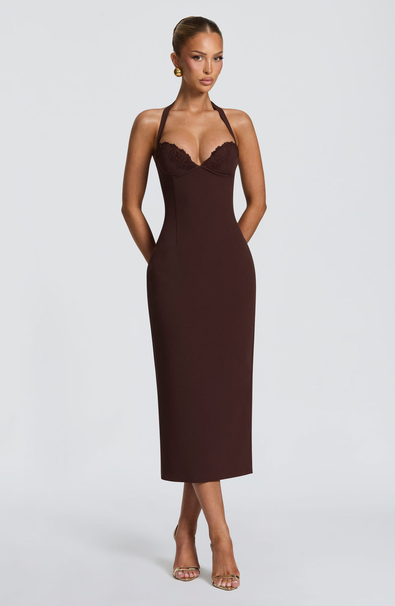 Cassia Midi Dress - Plum Brown Cassia Midi Dress - Plum Brown