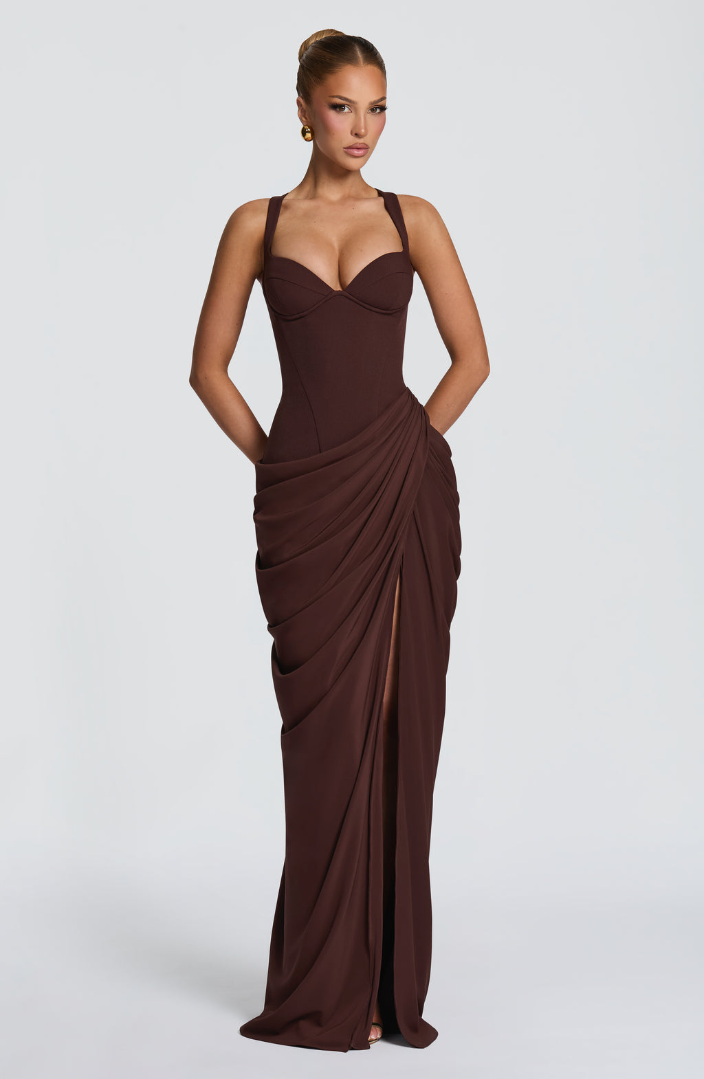 Babyboo Elara Maxi Dress in Plum Brown Size XL