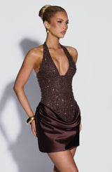 Adessa Mini Dress - Plum Brown