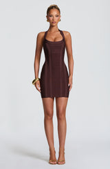 Velvette Bandage Mini Dress - Plum Brown
