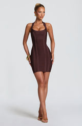 Velvette Bandage Mini Dress - Plum Brown