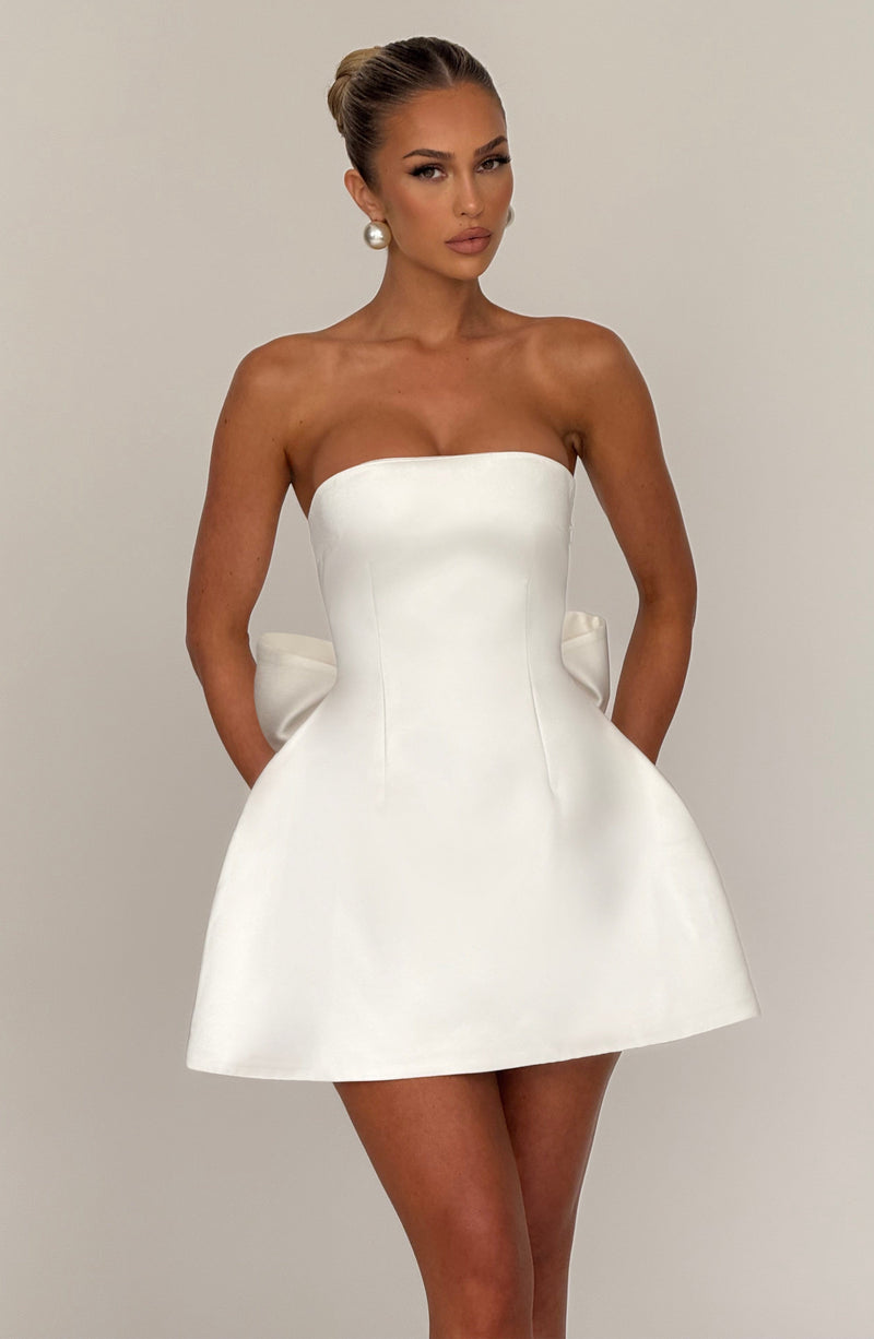 strapless satin mini dress in ivory SAU LEE Lydia Satin Mini Dress, Ivory