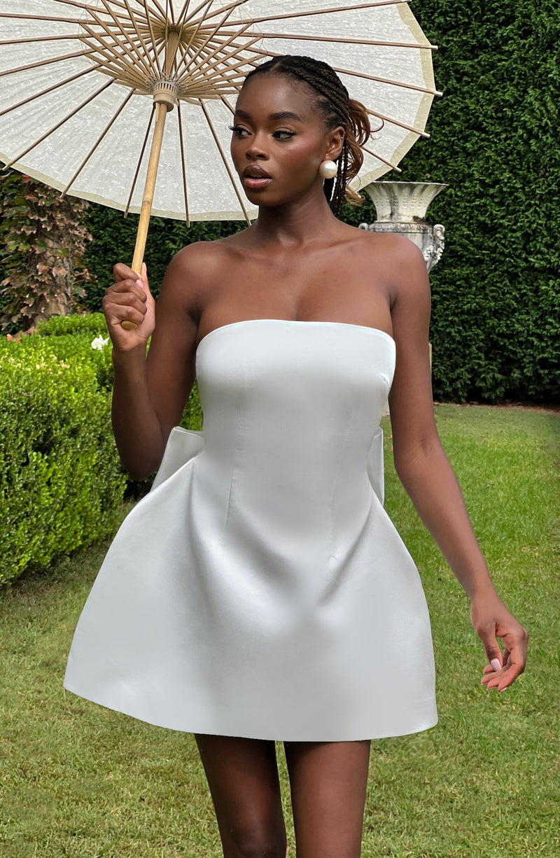 Abbey Mini Dress Ivory | Strapless Satin Dress | Babyboo Fashion Abbey Mini Dress Ivory | Strapless Satin Dress | Babyboo Fashion