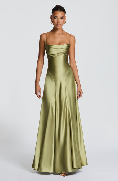 Olive Maxi Dress - Adelina Maxi Dress in Light Olive