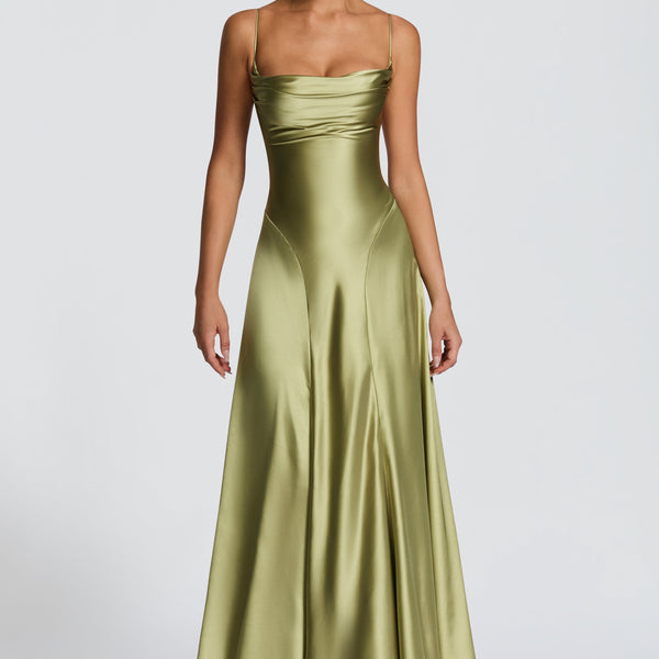 Olive Maxi Dress - Adelina Maxi Dress in Light Olive