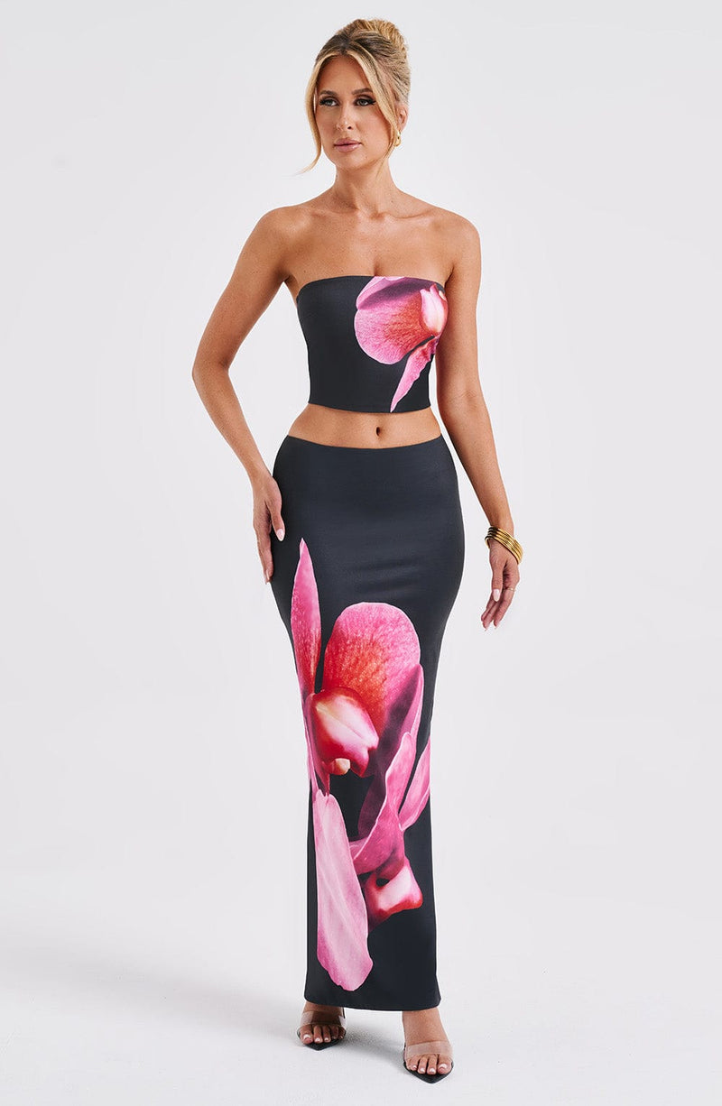 Allegra Maxi Skirt - Black Floral Print Skirt Babyboo Fashion Premium Exclusive Design