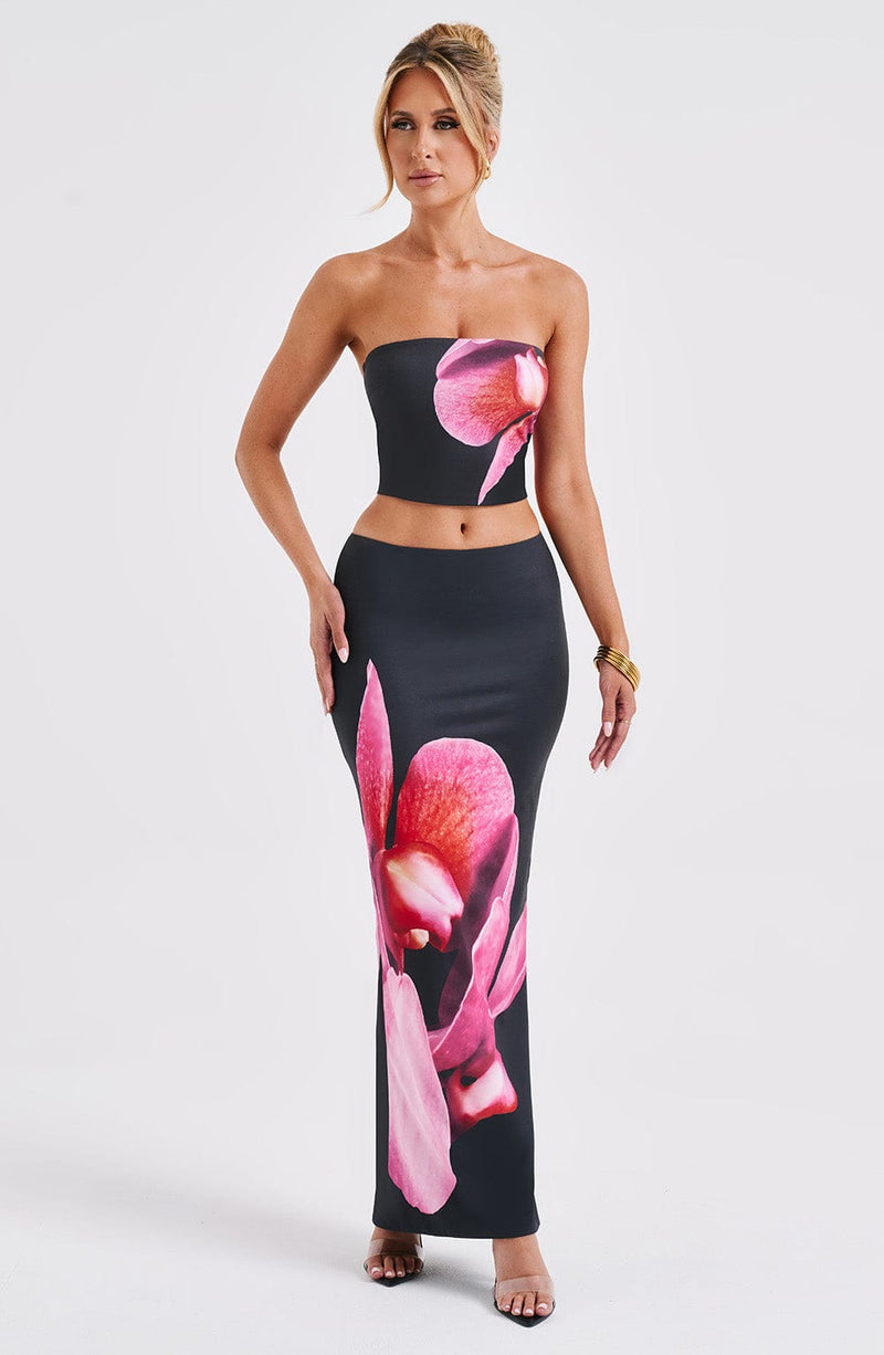 Allegra Maxi Skirt - Black Floral Print Babyboo Fashion Allegra Maxi Skirt - Black Floral Print Babyboo Fashion