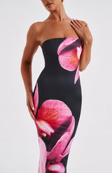 Allegra Midi Dress - Black Floral Print Dress Babyboo Fashion Premium Exclusive Design