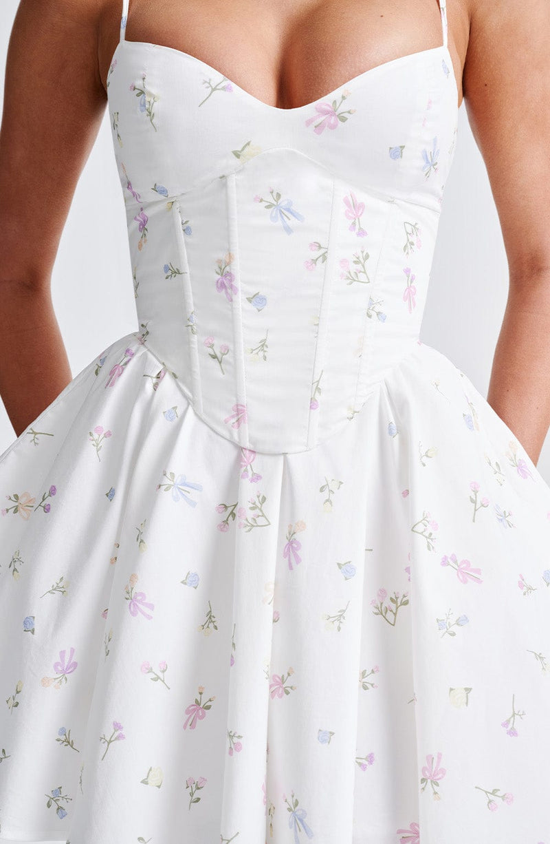 Analeigh Mini Dress - White Multi Floral Print Babyboo Fashion Analeigh Mini Dress - White Multi Floral Print Babyboo Fashion