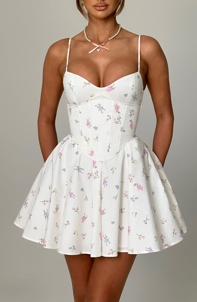 Analeigh Mini Dress White Multi Floral Print – Babyboo Fashion