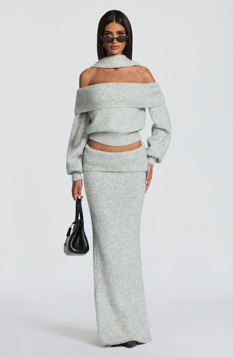 Andie Maxi Skirt - Light Grey Marl Skirt Babyboo Fashion Premium Exclusive Design