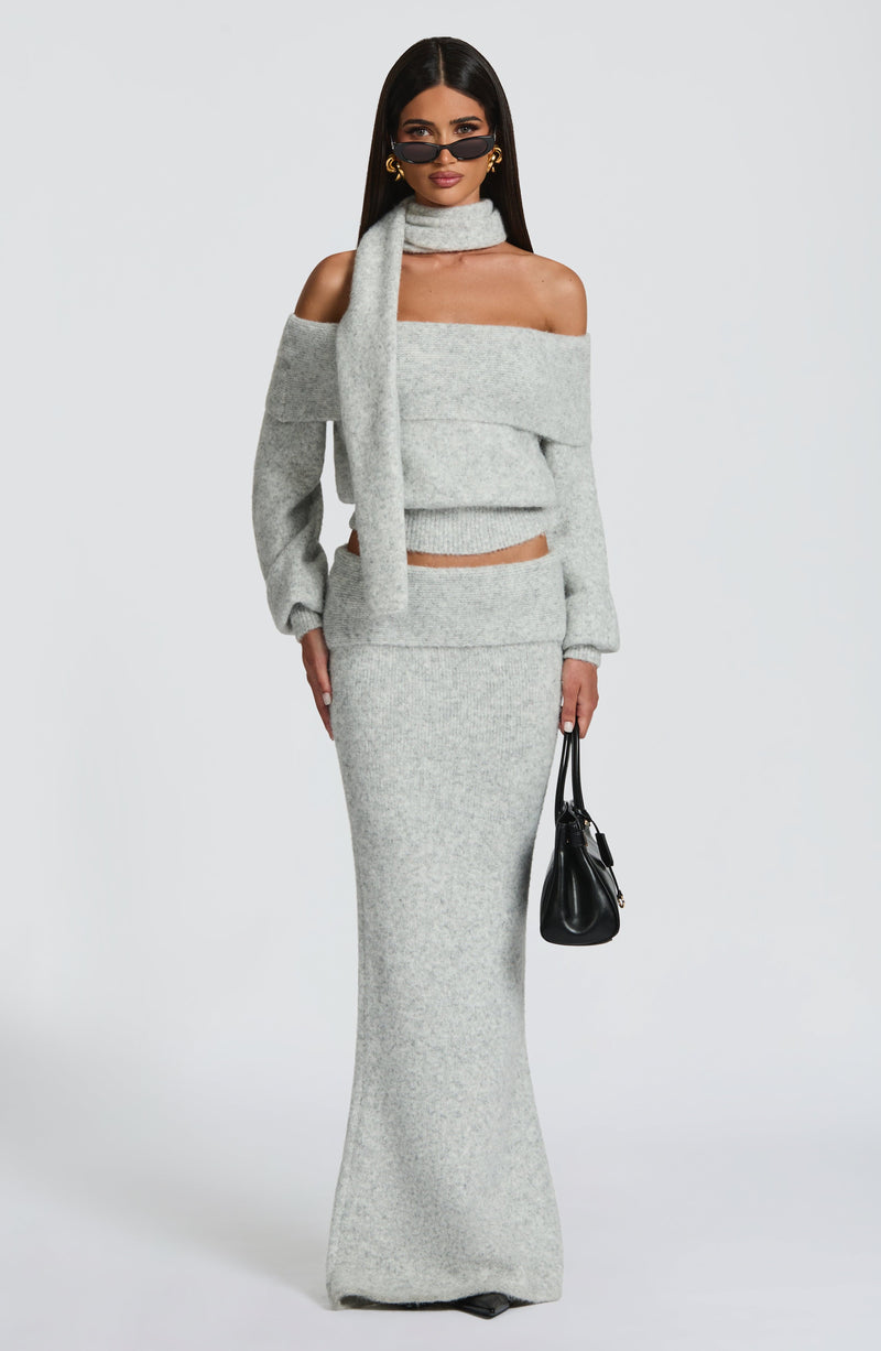 Andie Maxi Skirt - Light Grey Marl Skirt Babyboo Fashion Premium Exclusive Design