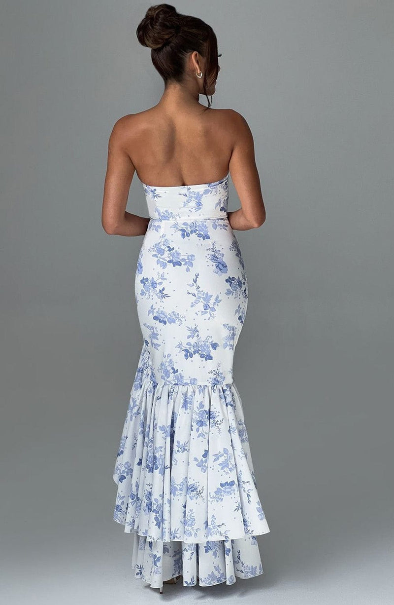 blue maxi dress with flowers NINA Blue Floral Maxi Dress