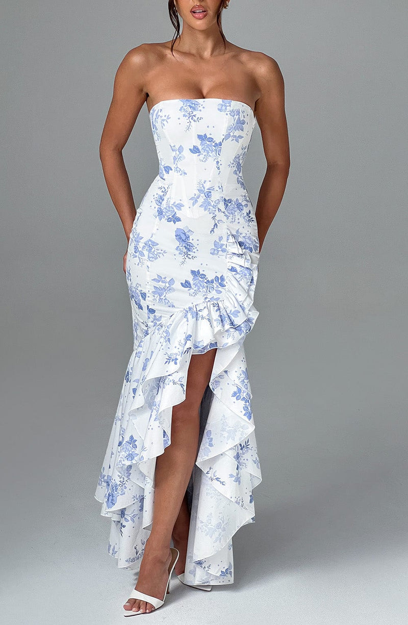 Angelina Maxi Dress - Blue Floral Print Dress XS Babyboo Fashion Premium Exclusive Design