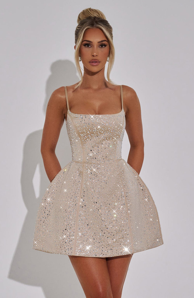 Angelique Mini Dress - Champagne Babyboo Fashion Angelique Mini Dress - Champagne Babyboo Fashion
