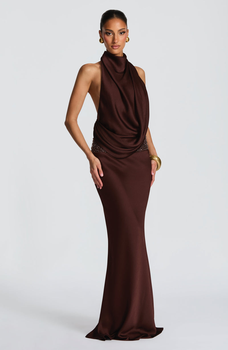 brown silk maxi dress Sleeveless V-Neck Joey Midaxi Dress