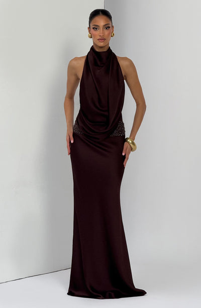 babyboo brown dress Shop the Lorenza Maxi Dress - Plum Brown