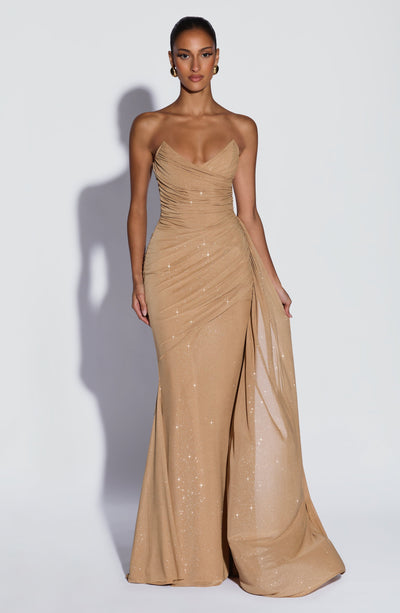 Gold Maxi Dress - Ashika Maxi Dress - Gold Sparkle by Babyboo Fashion Gold Maxi Dress - Ashika Maxi Dress - Gold Sparkle by Babyboo Fashion