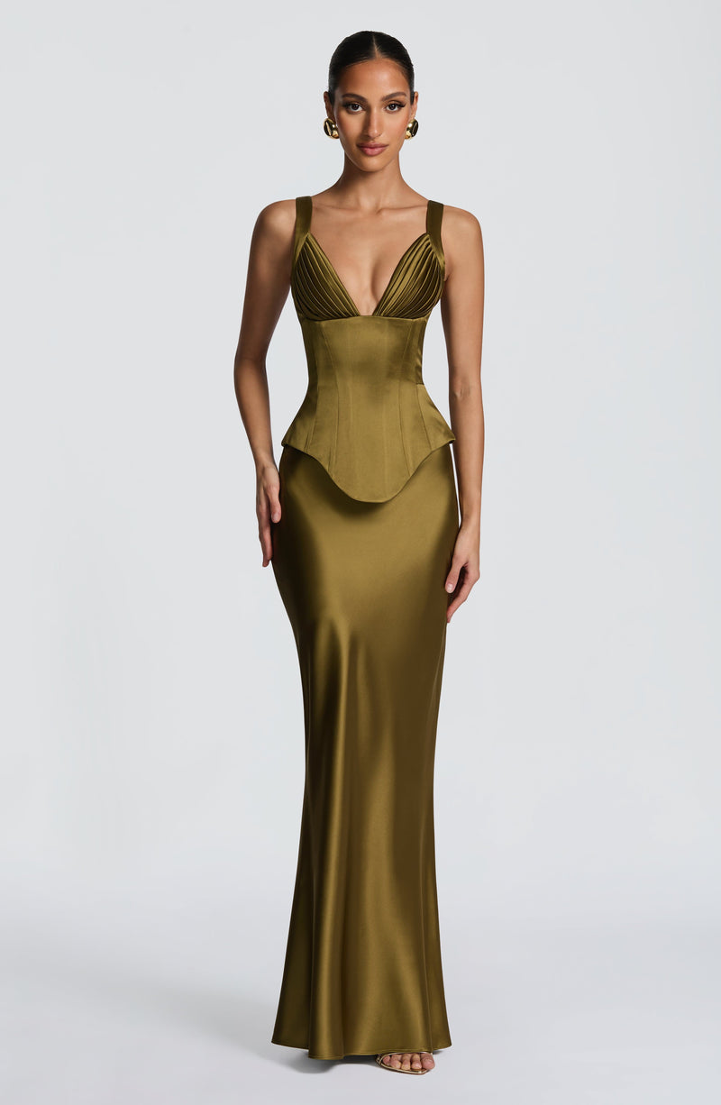 Atlanta Maxi Skirt - Deep Olive Skirt Babyboo Fashion Premium Exclusive Design