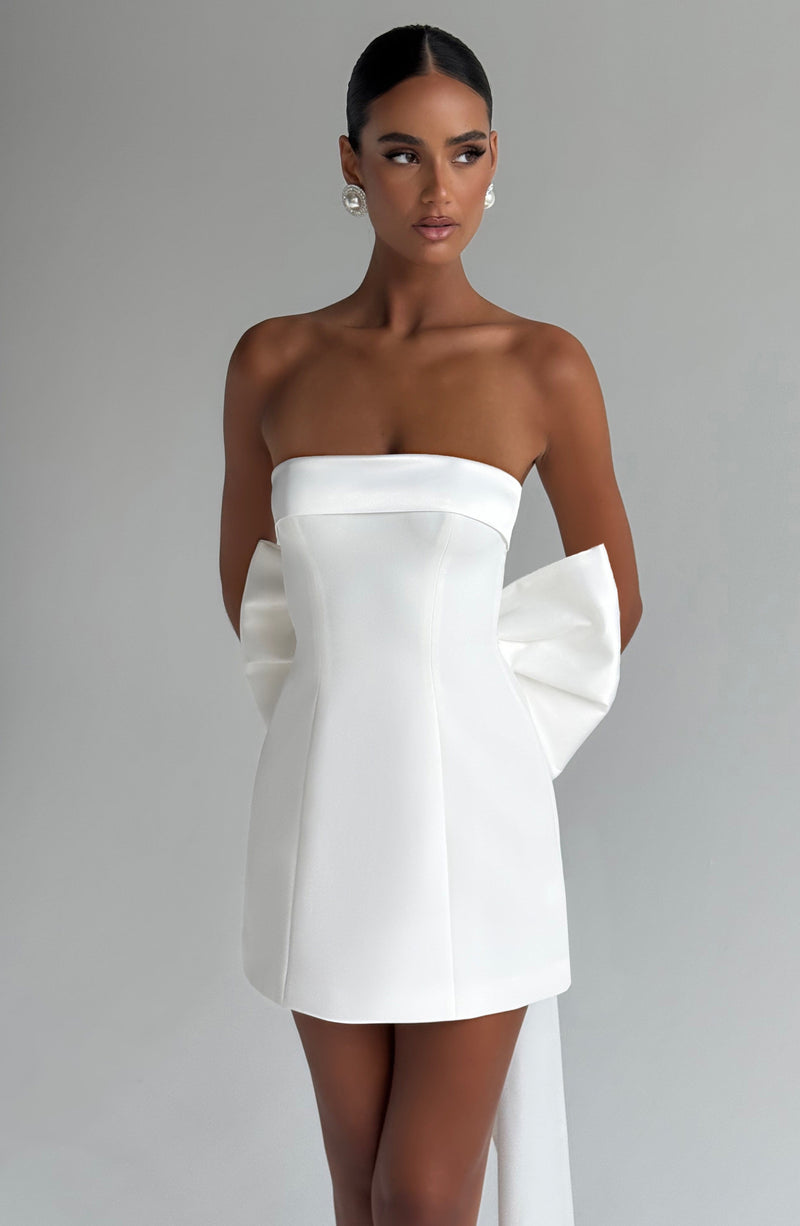 Barbara Mini Dress Ivory | Strapless Satin Bow Dress Barbara Mini Dress Ivory | Strapless Satin Bow Dress