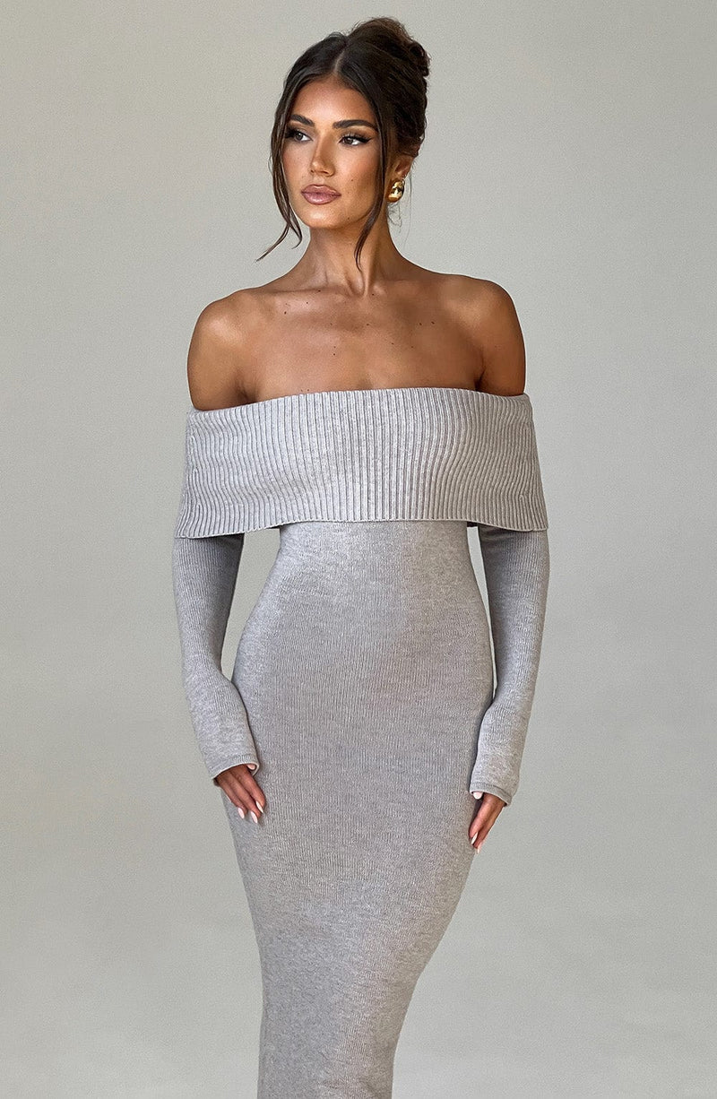 Beverley Knit Maxi Dress - Light Grey Marl Dress Babyboo Fashion Premium Exclusive Design