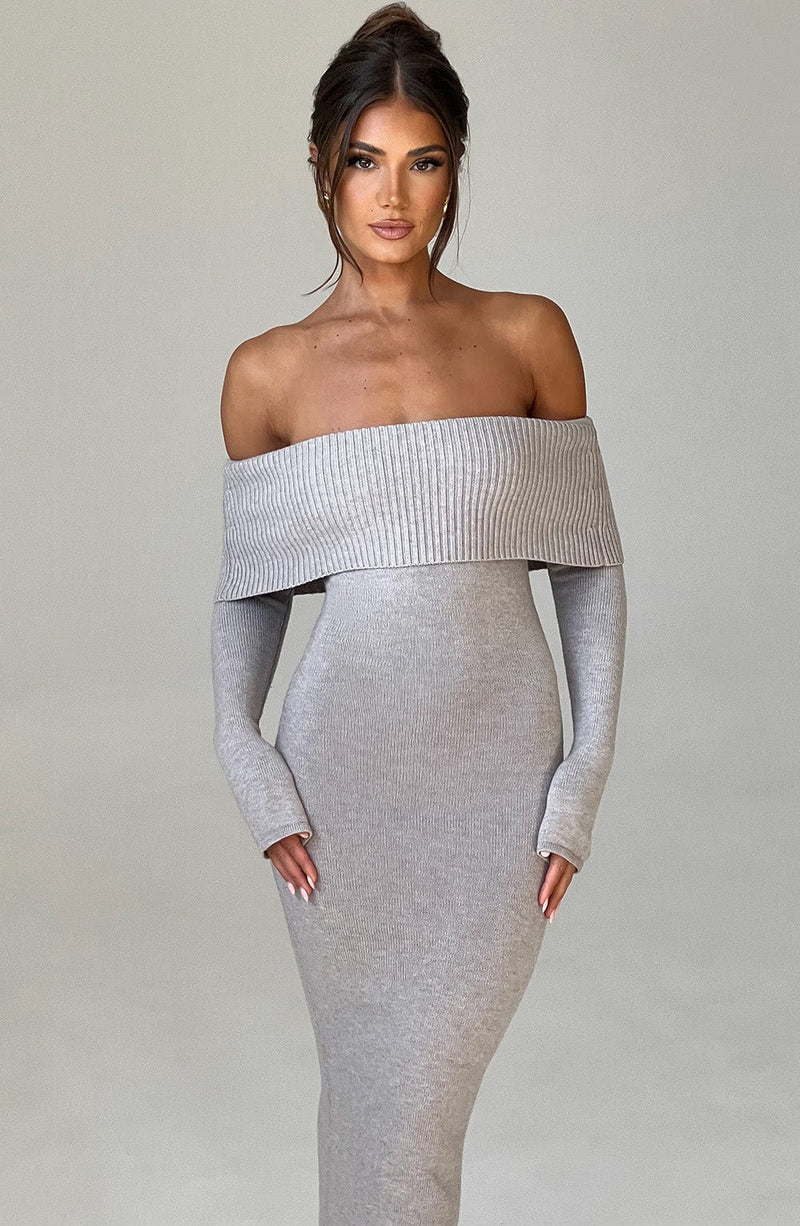 Beverley Knit Maxi Dress - Light Grey Marl Dress Babyboo Fashion Premium Exclusive Design