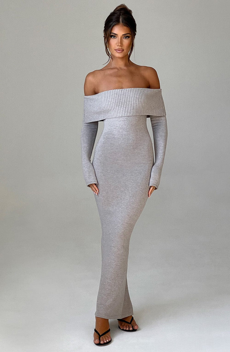 Beverley Knit Maxi Dress - Light Grey Marl Babyboo Fashion Beverley Knit Maxi Dress - Light Grey Marl Babyboo Fashion