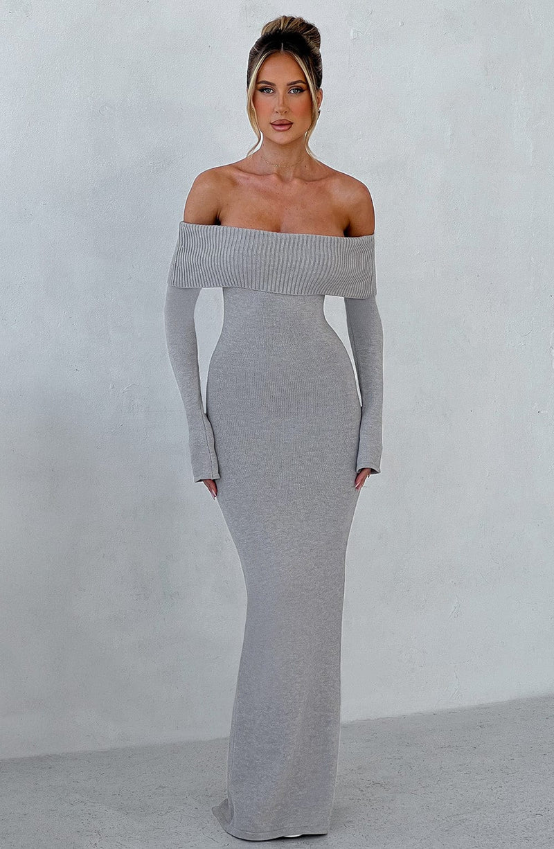 Beverley Knit Maxi Dress - Light Grey Marl Babyboo Fashion Beverley Knit Maxi Dress - Light Grey Marl Babyboo Fashion