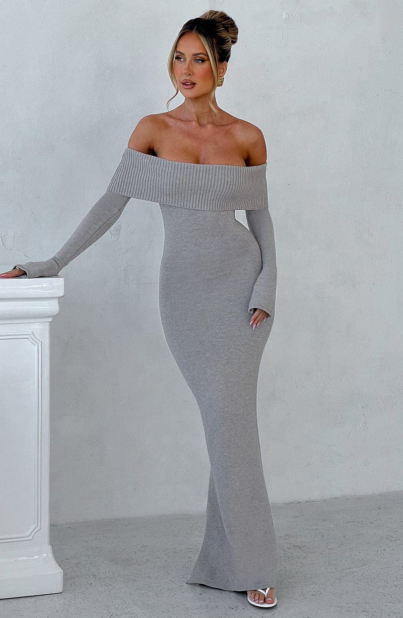 Beverley Knit Maxi Dress - Light Grey Marl Babyboo Fashion Beverley Knit Maxi Dress - Light Grey Marl Babyboo Fashion