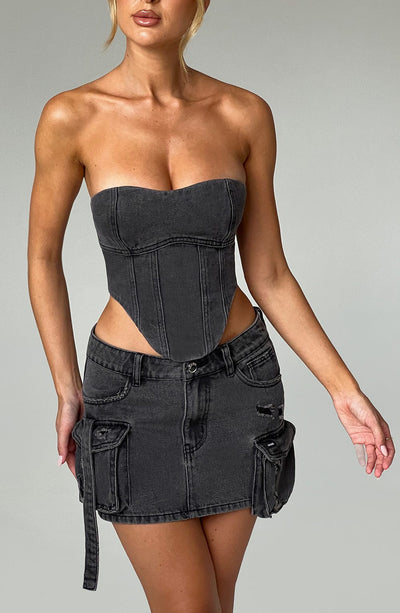 Billie Mini Skirt - Black Wash Skirt Babyboo Fashion Premium Exclusive Design