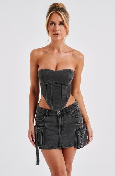 Billie Mini Skirt - Black Wash Skirt XS Babyboo Fashion Premium Exclusive Design