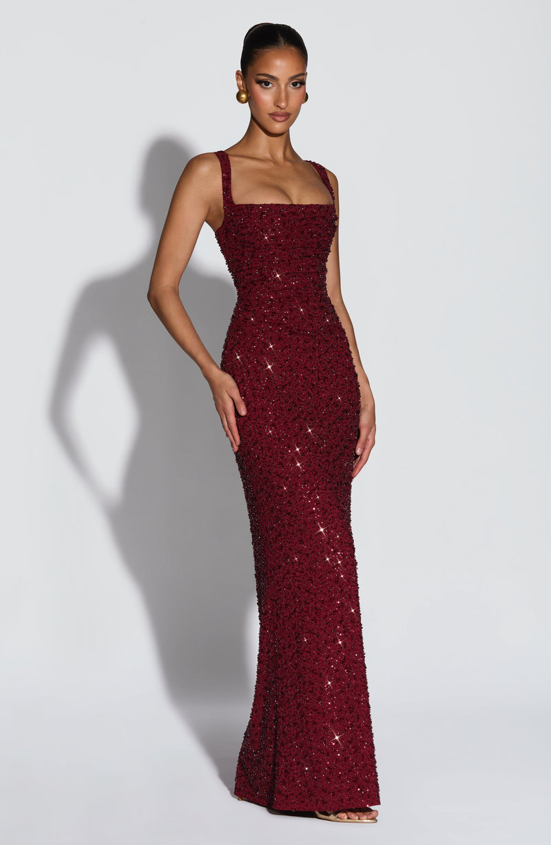 Calanthe Maxi Dress - Burgundy Sparkle Dress Babyboo Fashion Premium Exclusive Design