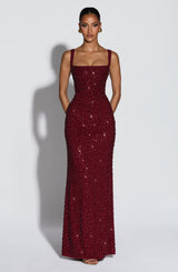 Calanthe Maxi Dress - Burgundy Sparkle Dress Babyboo Fashion Premium Exclusive Design