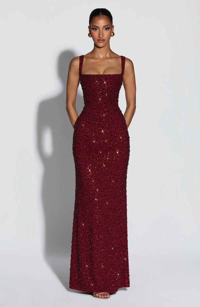 Calanthe Maxi Dress - Burgundy Sparkle Dress Babyboo Fashion Premium Exclusive Design