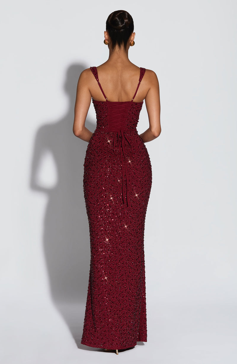 Calanthe Maxi Dress - Burgundy Sparkle Dress Babyboo Fashion Premium Exclusive Design