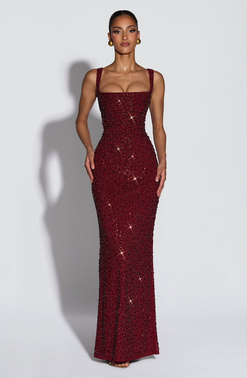 Calanthe Maxi Dress - Burgundy Sparkle Dress Babyboo Fashion Premium Exclusive Design