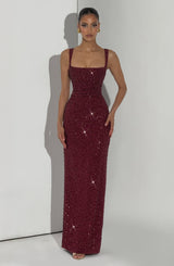 Calanthe Maxi Dress - Burgundy Sparkle Dress Babyboo Fashion Premium Exclusive Design