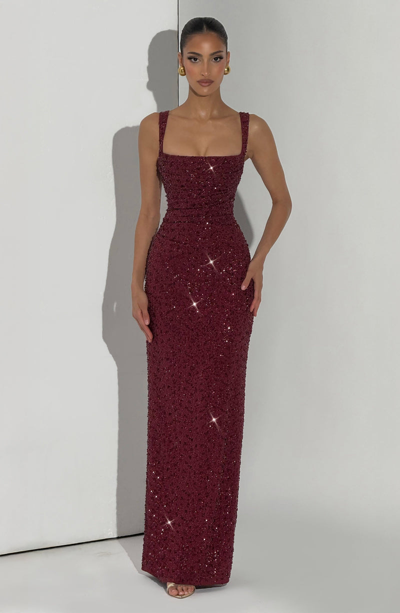 Calanthe Maxi Dress - Burgundy Sparkle Dress Babyboo Fashion Premium Exclusive Design