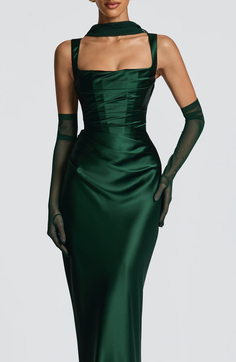 sachin and babi light blue dress Perfectly Classy Emerald Green Satin Strappy Maxi Dress main image 1