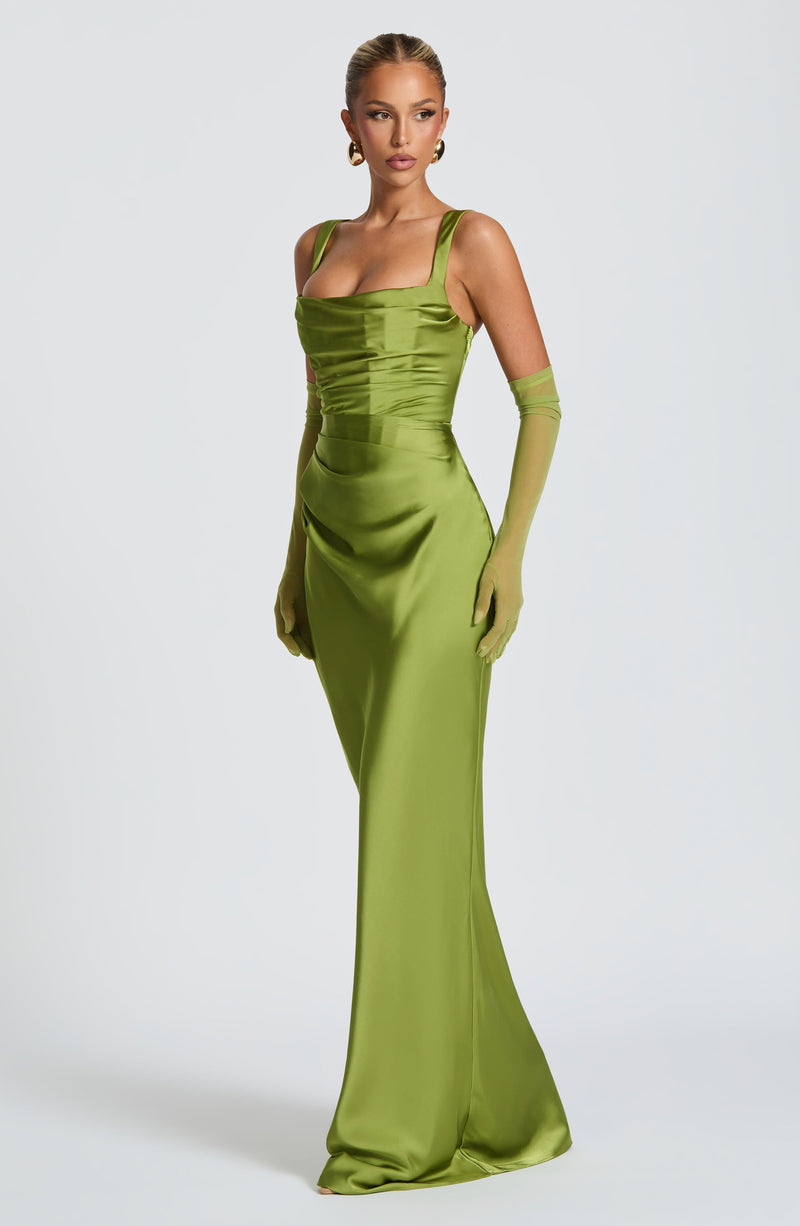 Green Maxi Dress - Calanthe Maxi Dress in Olive by Babyboo Fashion Green Maxi Dress - Calanthe Maxi Dress in Olive by Babyboo Fashion