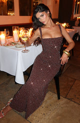 Calanthe Maxi Dress - Plum Brown Sparkle Dress Babyboo Fashion Premium Exclusive Design