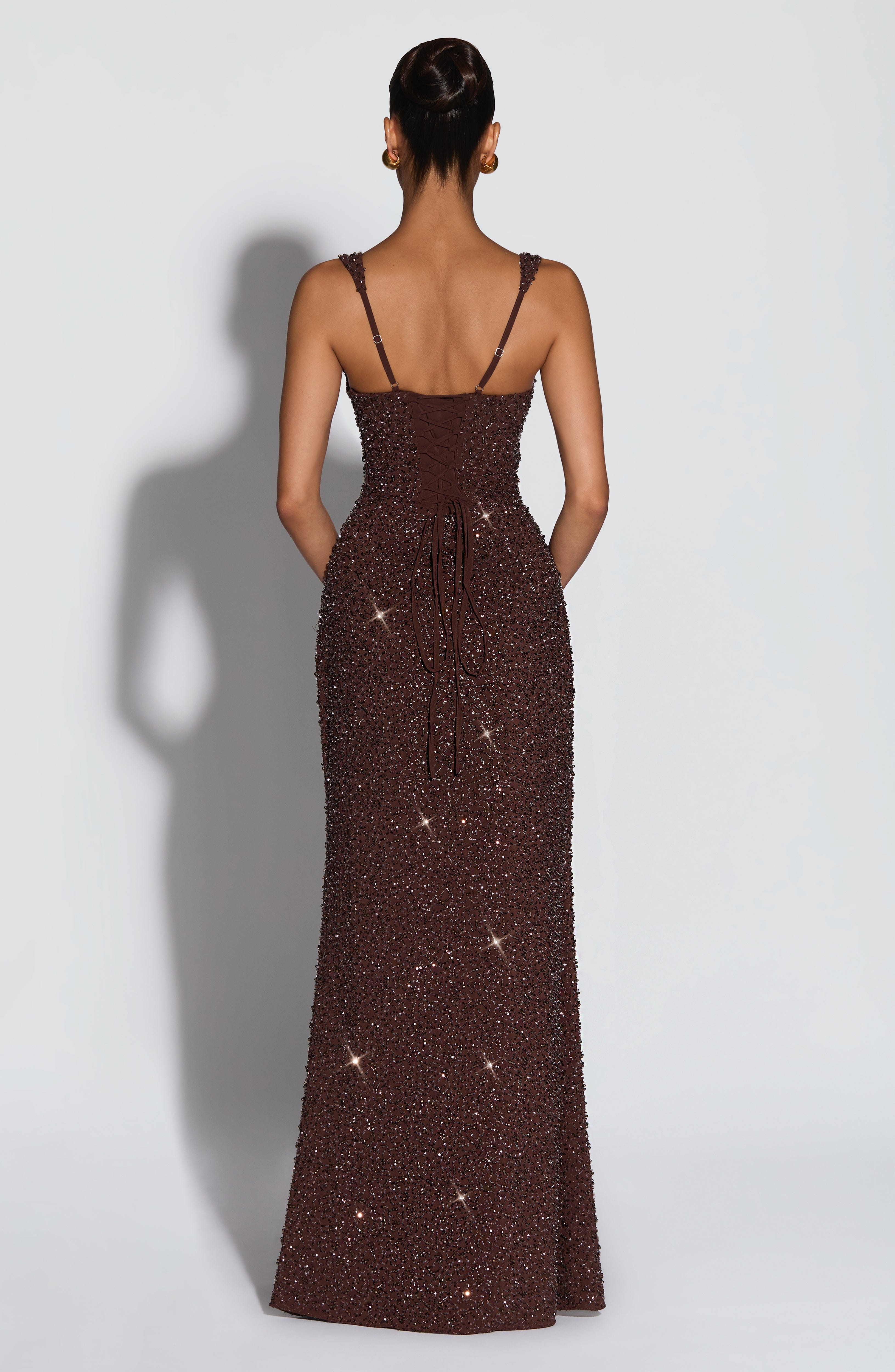 Buy Plum Brown Maxi Dress - Calanthe Maxi Dress by Babyboo Fashion
