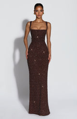 Calanthe Maxi Dress - Plum Brown Sparkle Dress XS Babyboo Fashion Premium Exclusive Design