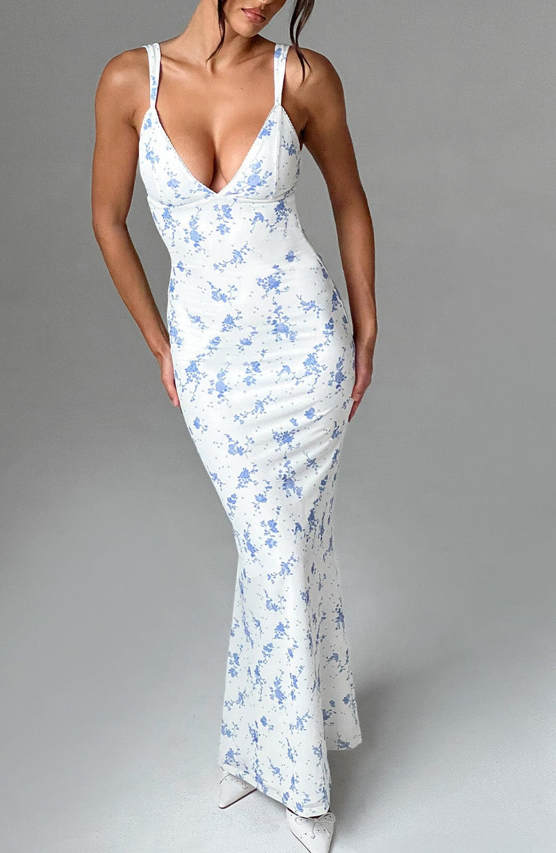 Caoimhe Maxi Dress - Blue Ditsy Print Dress Babyboo Fashion Premium Exclusive Design