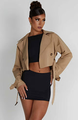 Caprice Cropped Trench Coat - Beige Jackets Babyboo Fashion Premium Exclusive Design