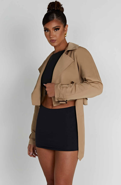Caprice Cropped Trench Coat - Beige Jackets Babyboo Fashion Premium Exclusive Design