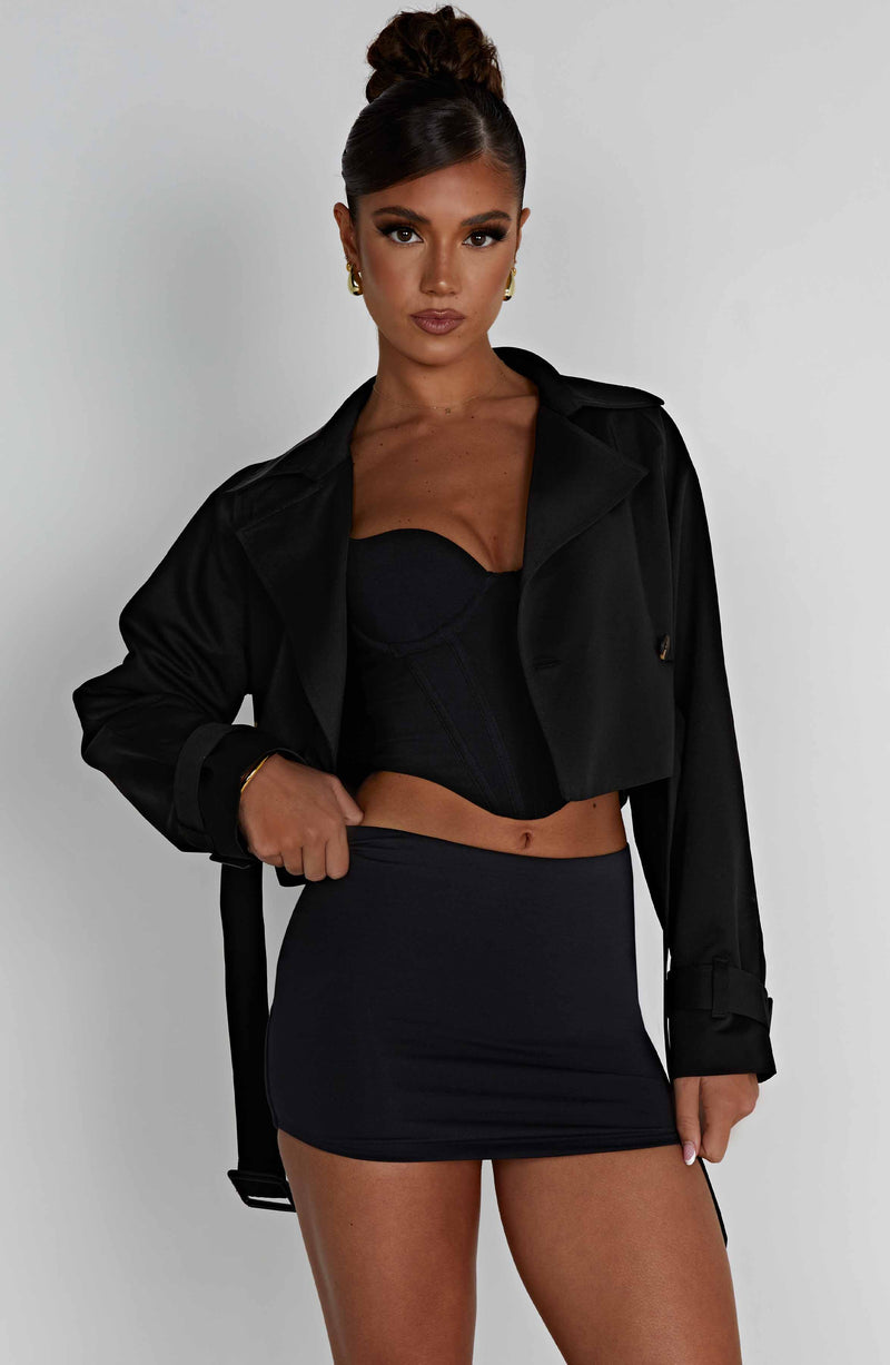 Caprice Cropped Trench Coat - Black Jackets Babyboo Fashion Premium Exclusive Design