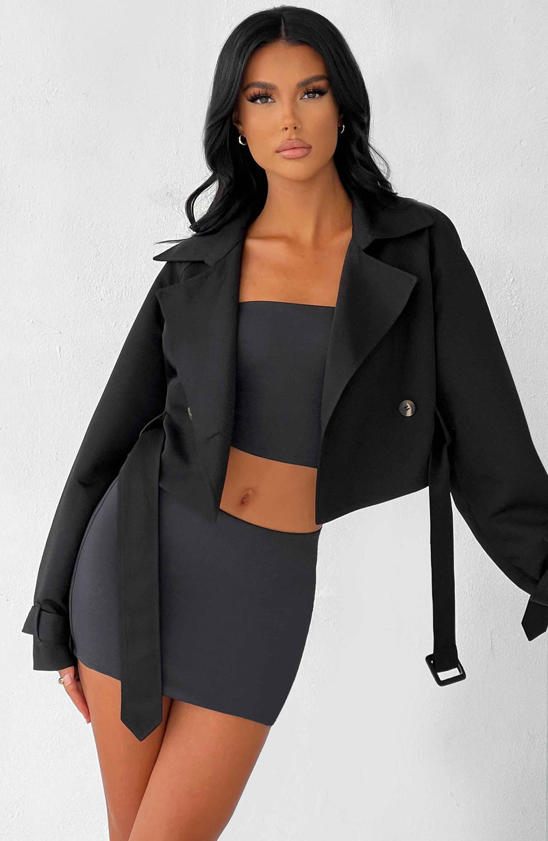 Caprice Cropped Trench Coat - Black Jackets XS Babyboo Fashion Premium Exclusive Design